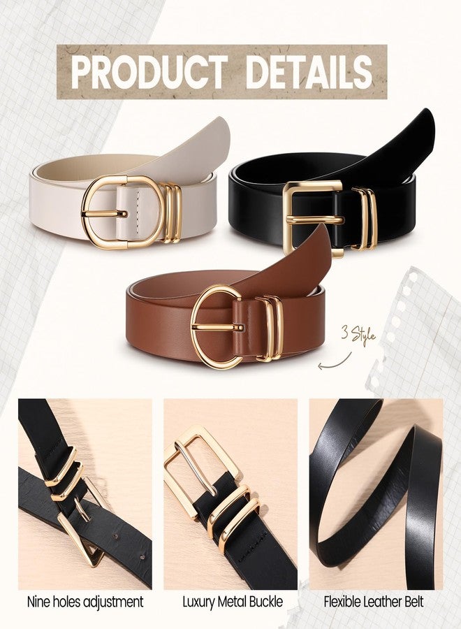 Chicingyou 3 Pack Women's Leather Belts for Jeans Pants Dresses Ladies Waist Belt with Fashion Gold Buckle(Fit Pant 37-42 Inch) - Image 3